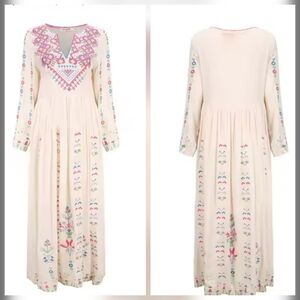 Bohemian Embroidered Maxi Dress in Cream